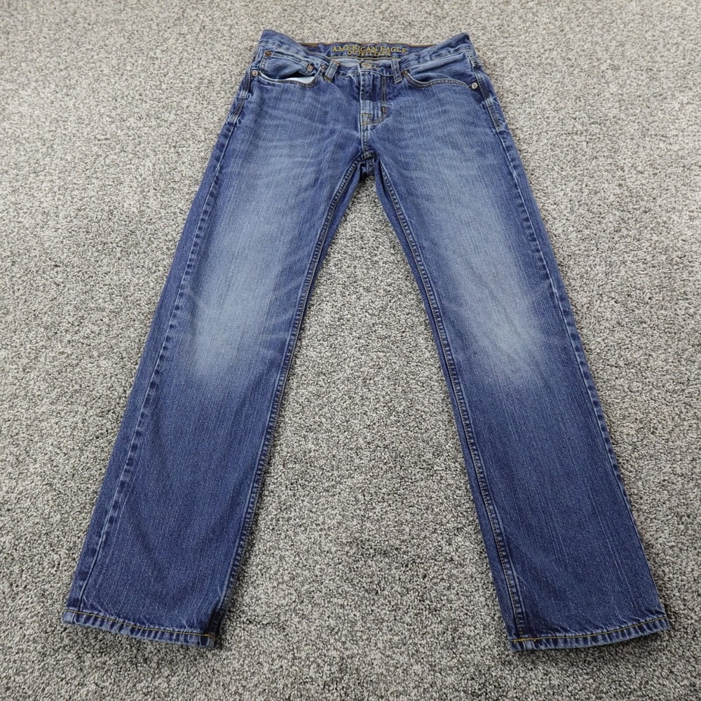 American Eagle Jeans Mens 28X30 Dark Blue Denim Pants Slim Straight Faded Preppy